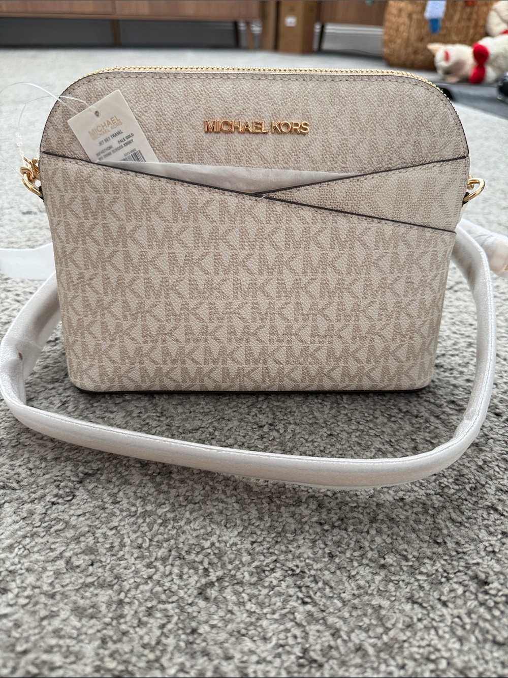 Michael Kors Cream and Tan Signature Crossbody Bag